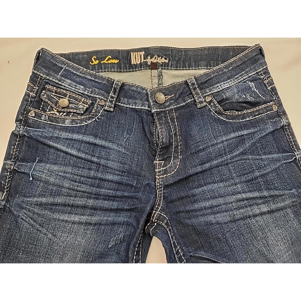 Kut from the Kloth So Love Kate Lowrise Bootcut Distressed Jeans Women Sz10 Blue